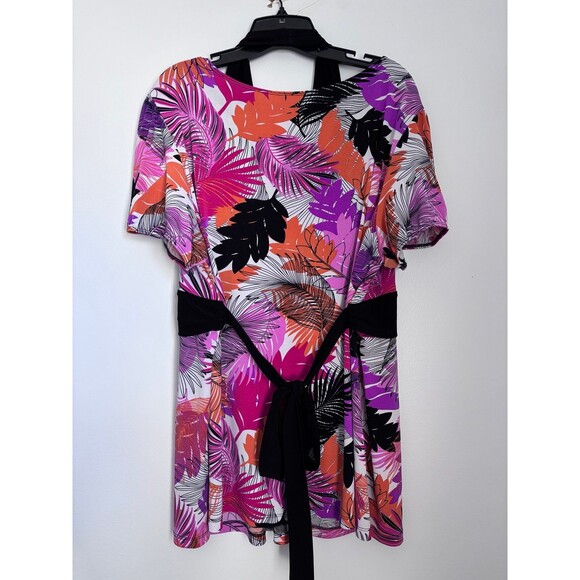 Fashion Bug Pink Purple Tropical Flowy Tie Back Halter Vneck Blouse size 2x - Picture 5 of 7